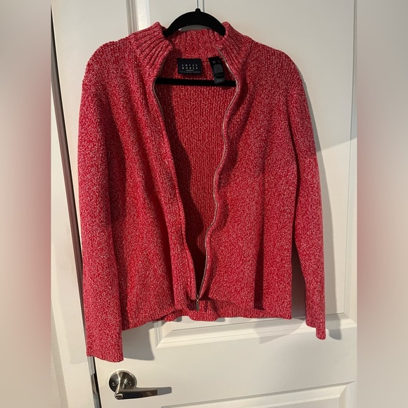 Crazy Horse by Liz Claiborne Red/White Knitted Zip Up Sweater Size Large - Picture 7 of 16